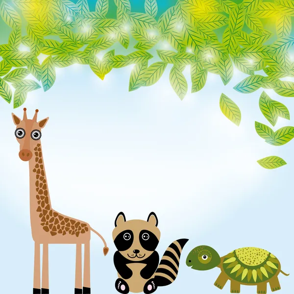 长颈鹿、 浣熊和海龟的卡通 — 图库矢量图片