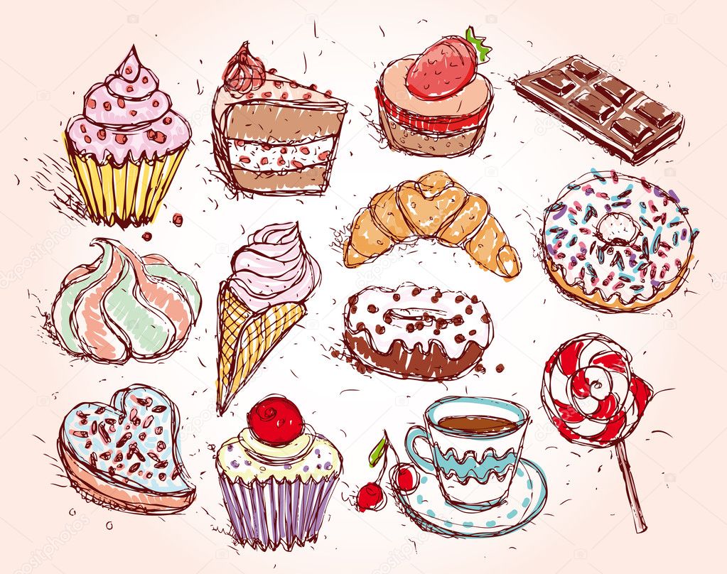 confectionery croissant and Cupcakes set