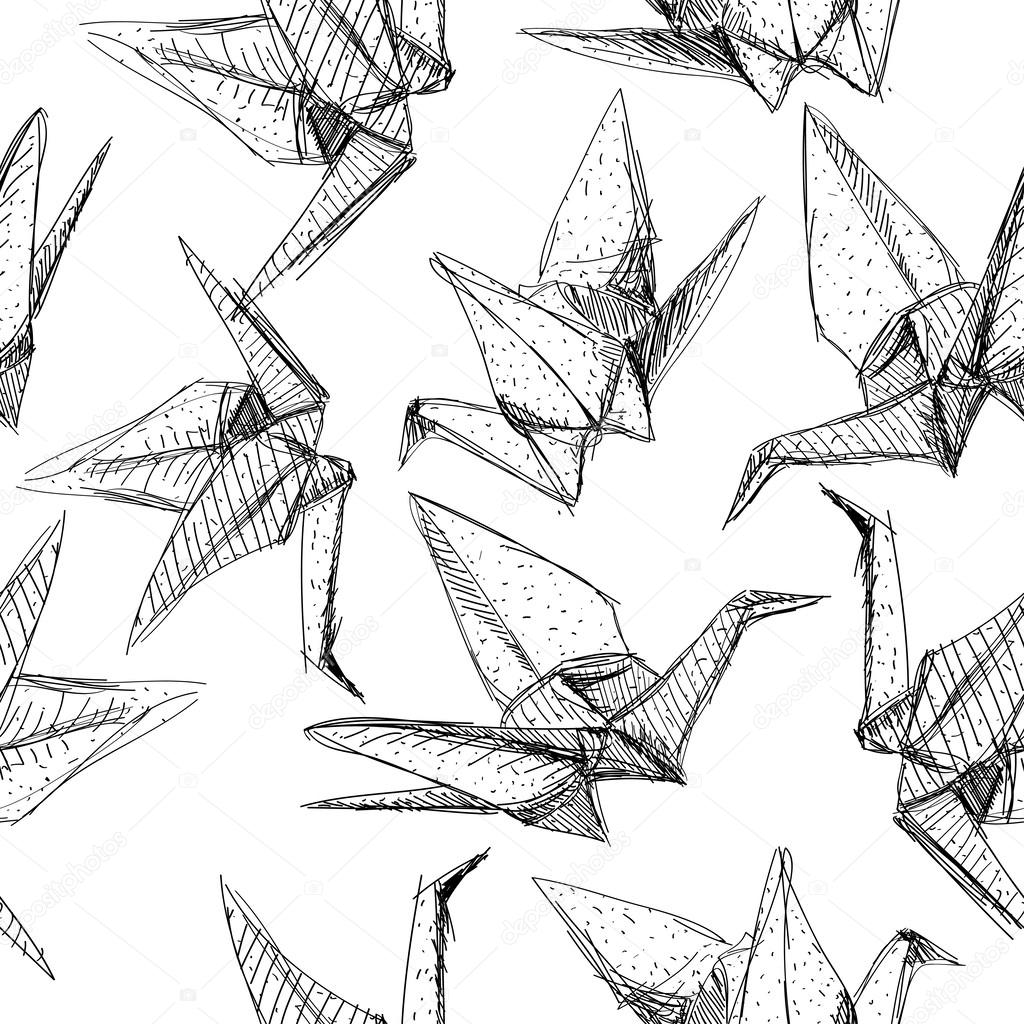Origami paper cranes set
