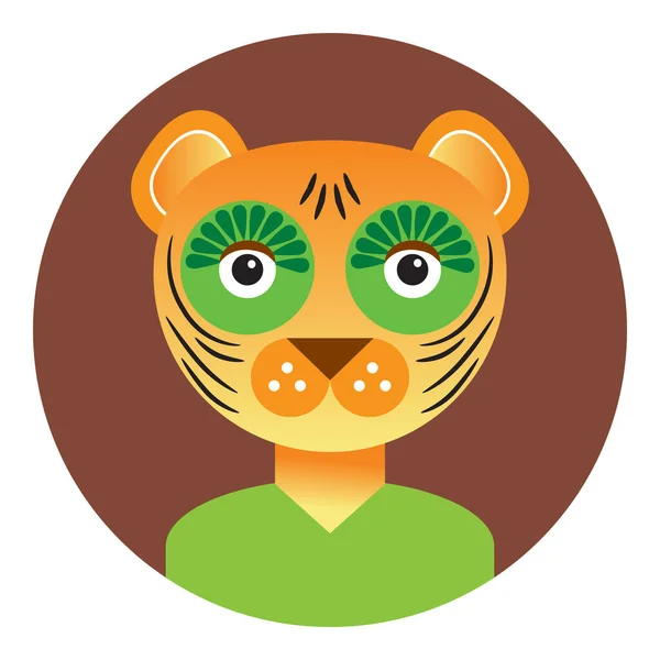 Kawaiijský malý tygr, portrét, tvář na hnědém kulatém pozadí. Karta banner design Školka dekor trend sezóny, skandinávský styl. Vektor — Stockový vektor