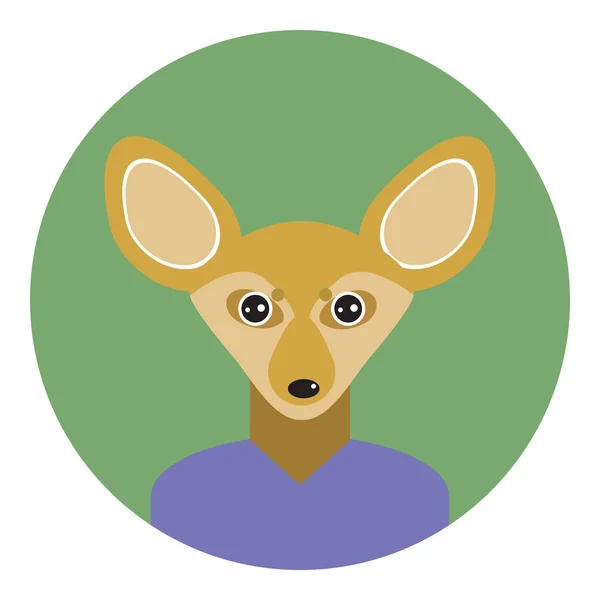 Kawaii funny little fennec fox, portrait, face on green round background. Card banner design Nursery decor trend of the season, scandinavian style. Vector — 图库矢量图片