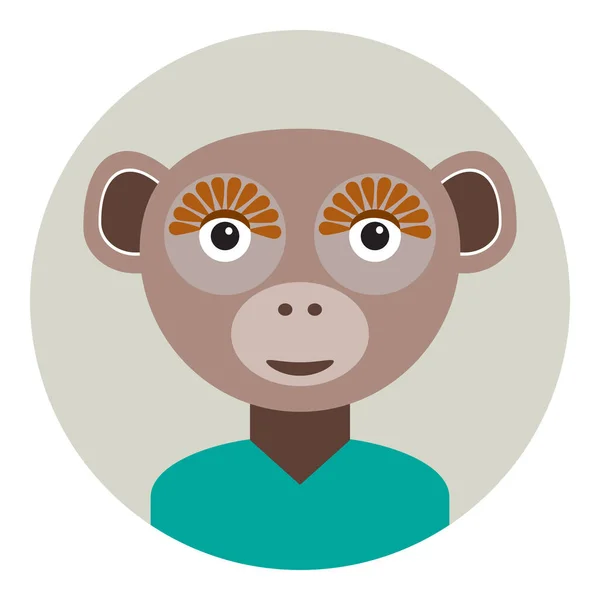 Kawaii funny little monkey, portrait, face on gray round background. Card banner design Nursery decor trend of the season, scandinavian style. Vector Grafiche Vettoriali