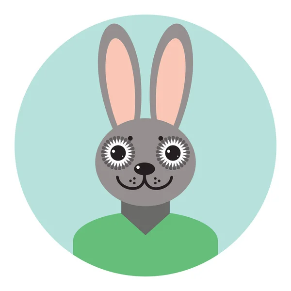 Kawaii funny little rabbit, portrait, face on blue round background. Card banner design Nursery decor trend of the season, scandinavian style. Vector Vettoriale Stock