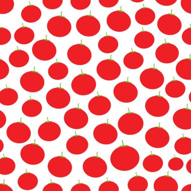 Kırmızı domatesli kusursuz desen, sezonun beyaz arka planında izole edilmiş. Hediye ambalajı, duvar kâğıtları, yiyecek ambalajı için kullanılabilir. Vektör illüstrasyonu