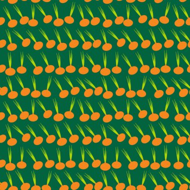 Yeşil yapraklı pürüzsüz soğan başı, sezonun koyu yeşil arka plan trendi. Hediye ambalajı, duvar kâğıtları, yiyecek ambalajı için kullanılabilir. Vektör illüstrasyonu