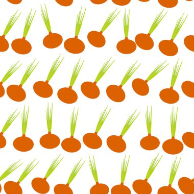 Yeşil yapraklı pürüzsüz soğan başı, sezonun beyaz arka planında izole edilmiş. Hediye ambalajı, duvar kâğıtları, yiyecek ambalajı için kullanılabilir. Vektör illüstrasyonu