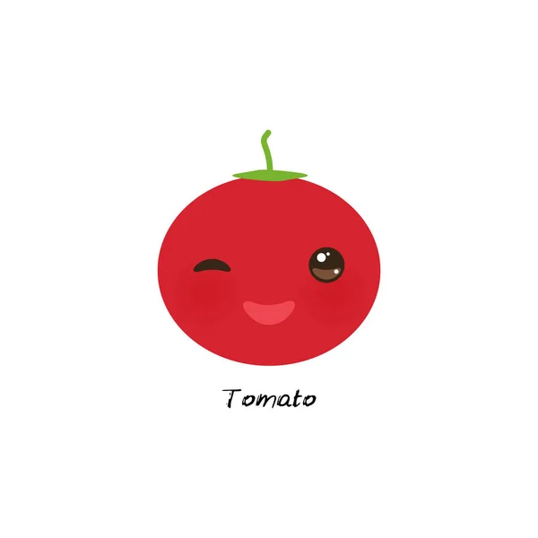 Lindo Tomate Rojo Kawaii Con Ojos Mejillas Color Rosa Aislado — Archivo Imágenes Vectoriales