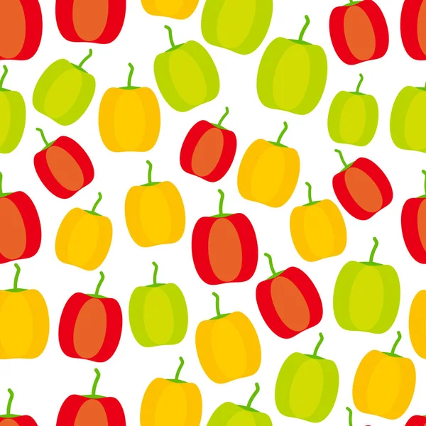 Seamless Pattern Green Red Yellow Bell Pepper Isolated White Background — Stock Vector