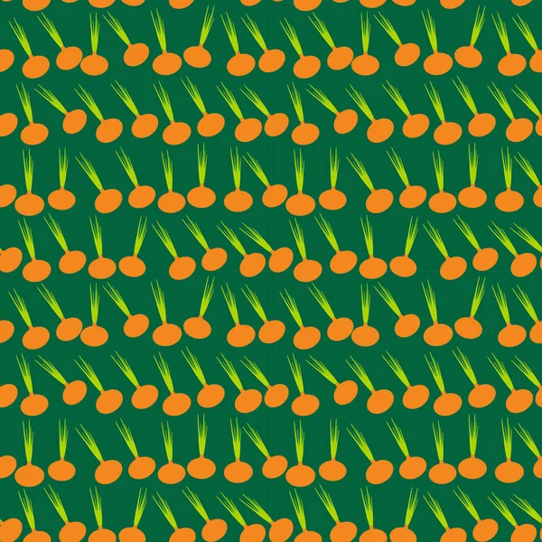 Nahtloses Muster Zwiebelkopf Mit Grünen Blättern Auf Dunkelgrünem Hintergrund Trend — Stockvektor