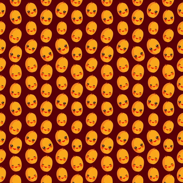 Бесшовный Узор Милый Кавайи Апельсиновый Персиковый Абрикос Мигающими Глазами Розовыми — стоковый вектор