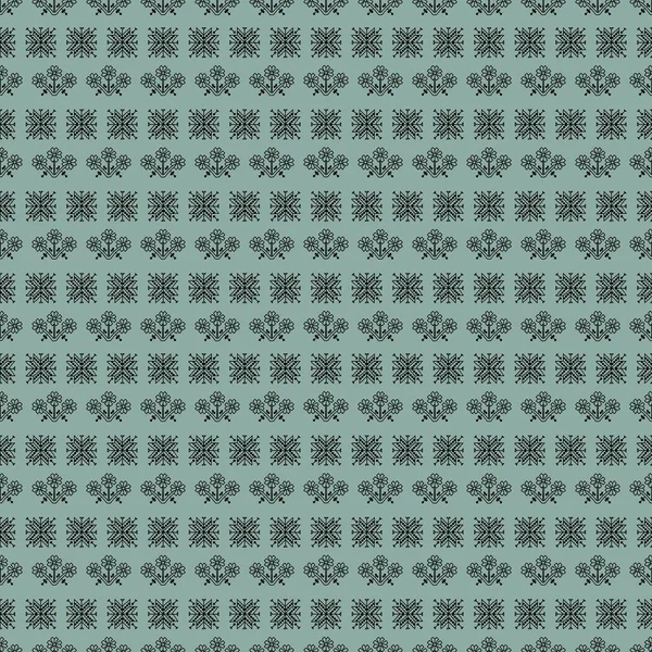 シームレスなパターン抽象レトロなヴィンテージの花ロシアの民族刺繍の装飾 古典的な織物の装飾 黒のテールターコイズの背景 ウェブサイトに使用することができます ベクターイラスト — ストックベクタ