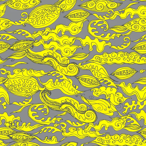 无缝图案的抽象叶子 自然斯堪的纳维亚风格的背景 淡黄芥末淡灰季节的苗木装饰趋势 可用于礼品包装面料墙纸 矢量说明 — 图库矢量图片
