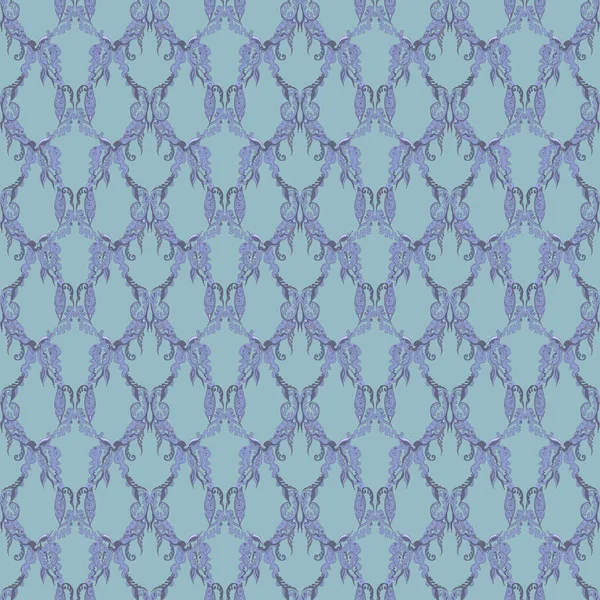Квітковий Рококо Вінтажний Безшовний Візерунок Класичний Дамаський Текстильний Орнамент Синій — стоковий вектор