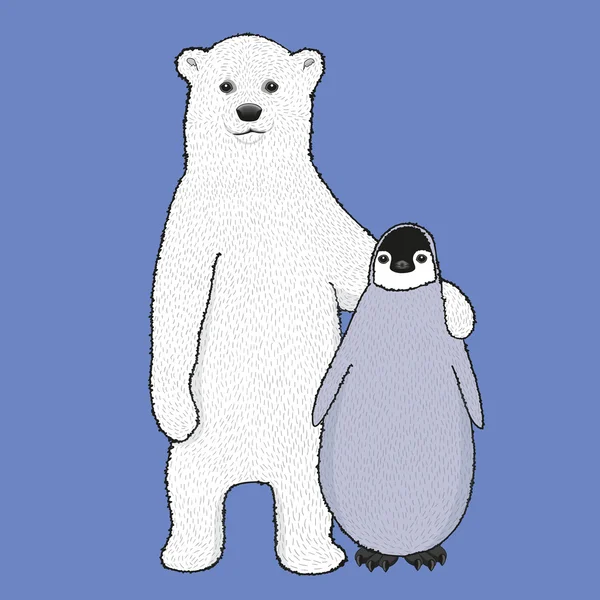 Ilustração de urso e pinguim —  Vetores de Stock