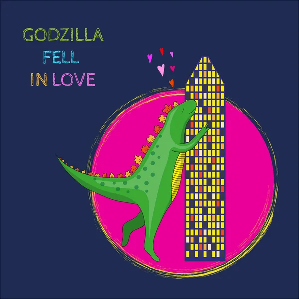 Illustration of Godzilla fell in love — Stock Vector