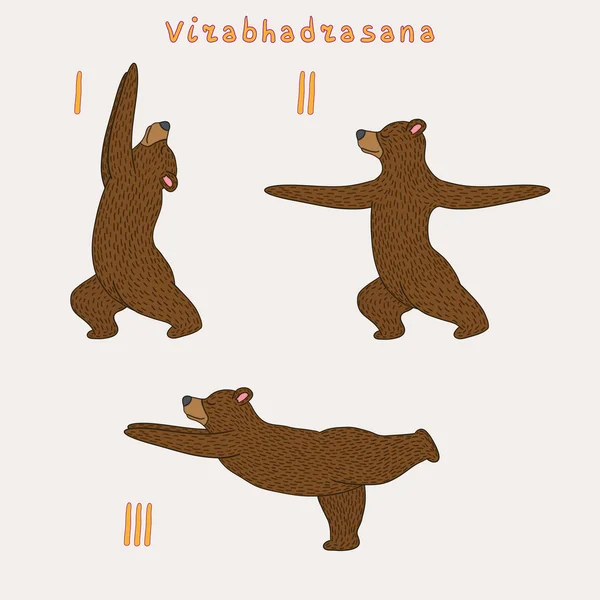 Ilustración de tres osos de yoga — Vector de stock