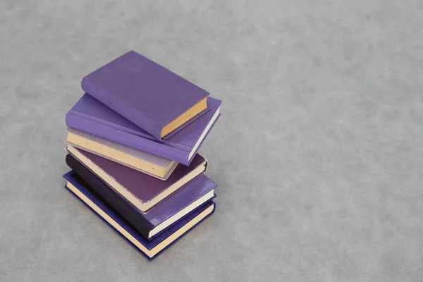 Stack Purple Books Gray Background — Stock Photo, Image