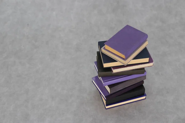 Stack Purple Books Gray Background — Stock Photo, Image