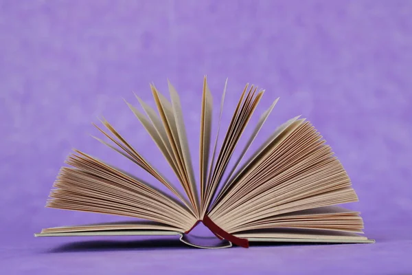 Open Book Violet Background Stock Photo