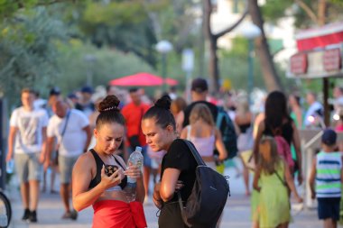 Makarska, Croatia, 03.08.2022Tourists from European countries enjoy their holidays by the sea and the beach in Makarska, a tourist resort in the south of Croatia