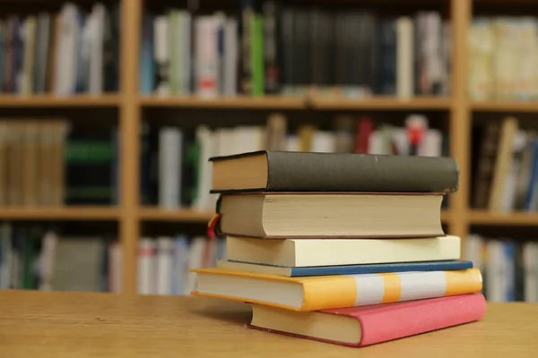 Stack Different Books Wooden Table Education Concept School Library — Stockfoto