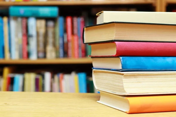 Stack Different Books Wooden Table Education Concept School Library — Fotografia de Stock