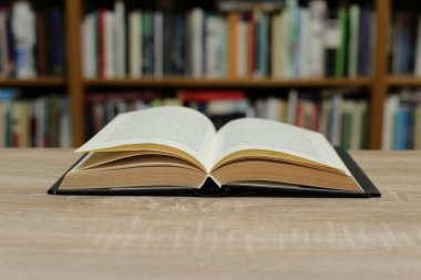 book on wooden table with books