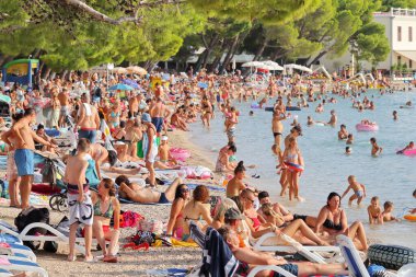 Makarska, Croatia, 30.08.2022.Beaches in the south of Croatia are full of tourists