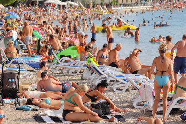 Makarska, Croatia, 30.08.2022.Beaches in the south of Croatia are full of tourists