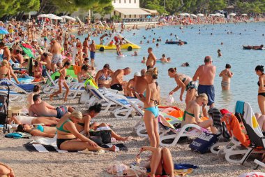Makarska, Croatia, 30.08.2022.Beaches in the south of Croatia are full of tourists