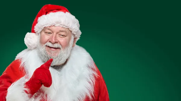 Front Image Happy Santa Claus Dressed Red Coat Gloves Hat — Stock Photo, Image