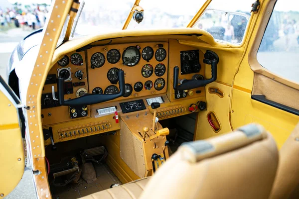 Interieur Van Passagiersvliegtuigen Motorvermogensregeling Andere Besturingseenheden Van Luchtvaartuigen Cockpit Van — Stockfoto