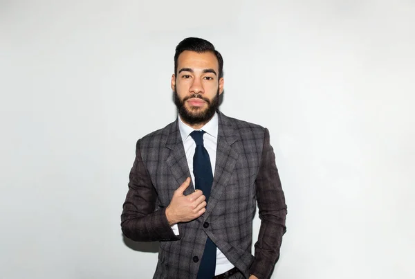 Front Portrait Confident Mixed Raced Young Man Elegant Business Suit — Φωτογραφία Αρχείου