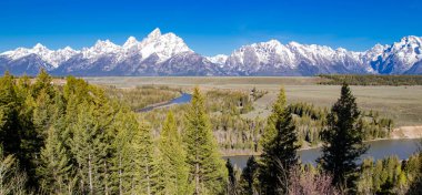 Snake River Overlook Grand Tetons Ulusal Parkı, Wyoming, ABD İlkbahar, Panorama