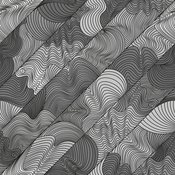 Gris Patrón Vectorial Inconsútil Monocromo Con Líneas Onduladas Diagonal Espaciadas — Vector de stock