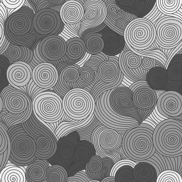 Grau Abstraktes Nahtloses Vektormuster Mit Spiralherzen Monochromes Hintergrundbild — Stockvektor