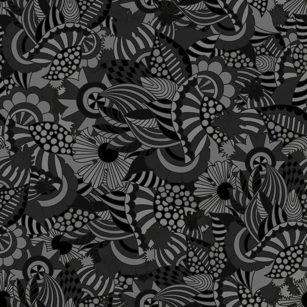 Dark Monochrome Seamless Pattern Patterned Leaves Hidden Flowers Seamless Wallpaper — ストックベクタ