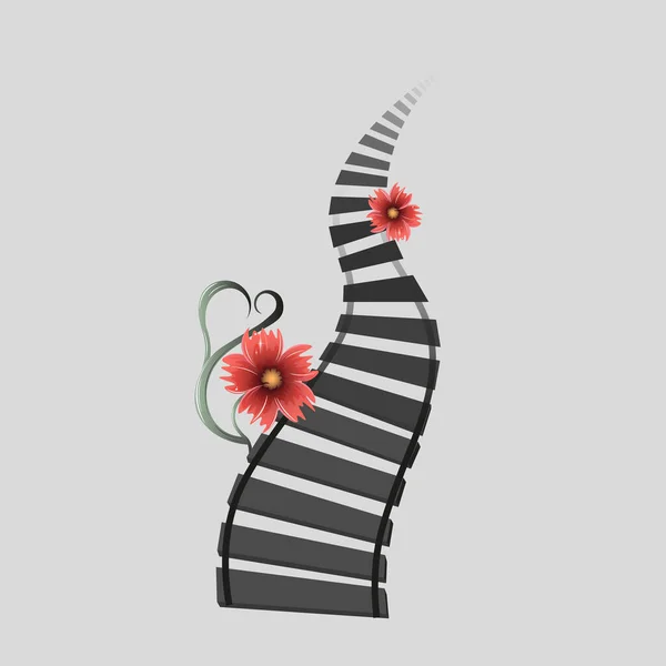 両側の美しい花との距離に消えていくレール 孤立したベクトル図 — ストックベクタ