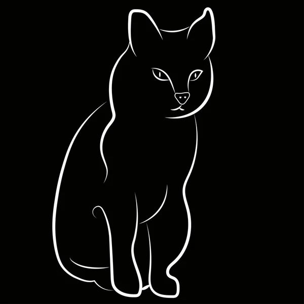 Vektorkontur Monochrome Silhouette Einer Katze Die Sitzt Und Irgendwo Hinschaut — Stockvektor