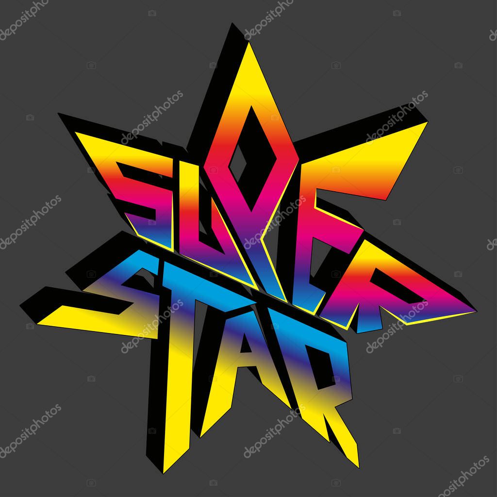 Super Star. vector inscription with unique letters in the shape of a star to decorate T-shirts
