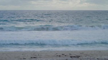 view of an old man walking along the shores of scarborough beach