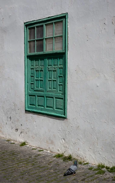 Old Traditional Wooden Shutter Window Always Painted Green Island White — Stock Photo, Image