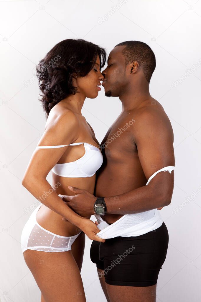 cute black couple about to kiss