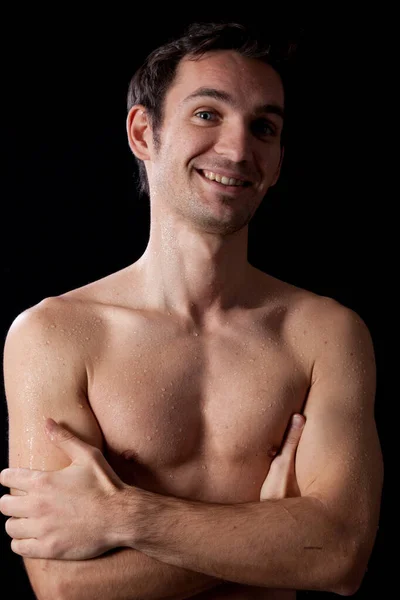 Hombre Sin Camisa Con Una Sonrisa — Foto de Stock