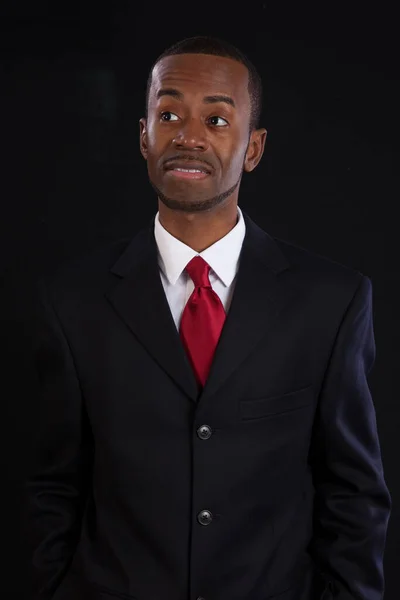 Black Businessman Suit Looking Thoughtful —  Fotos de Stock