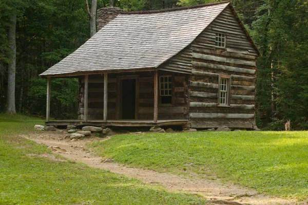 Old Log cabin in a green field