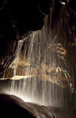 Underground Waterfall with Lights