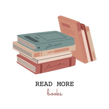 Renkli kapaklarda bir yığın klasik kitap ve daha fazla kitap. Edebiyat ve eğitim kavramı. El çizimi vektör çizimi beyaz arkaplanda izole edildi. Modern düz çizgi film tarzı.