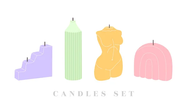 Set Scanted Candles Natural Wax Essential Oils Colorful Elements Home — Stock Vector