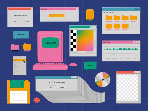 Set Von Bedienelementen Retro Stil Tabs Symbole Fenster Altes Computerkonzept — Stockvektor